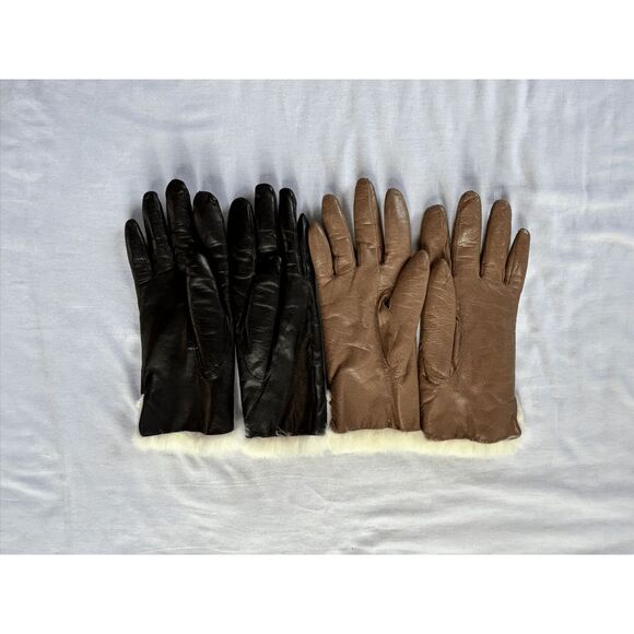 Faux Leather Fur Lined Glove Set of Two, Black/ Brown, Size Small, Women's - Picture 1 of 5